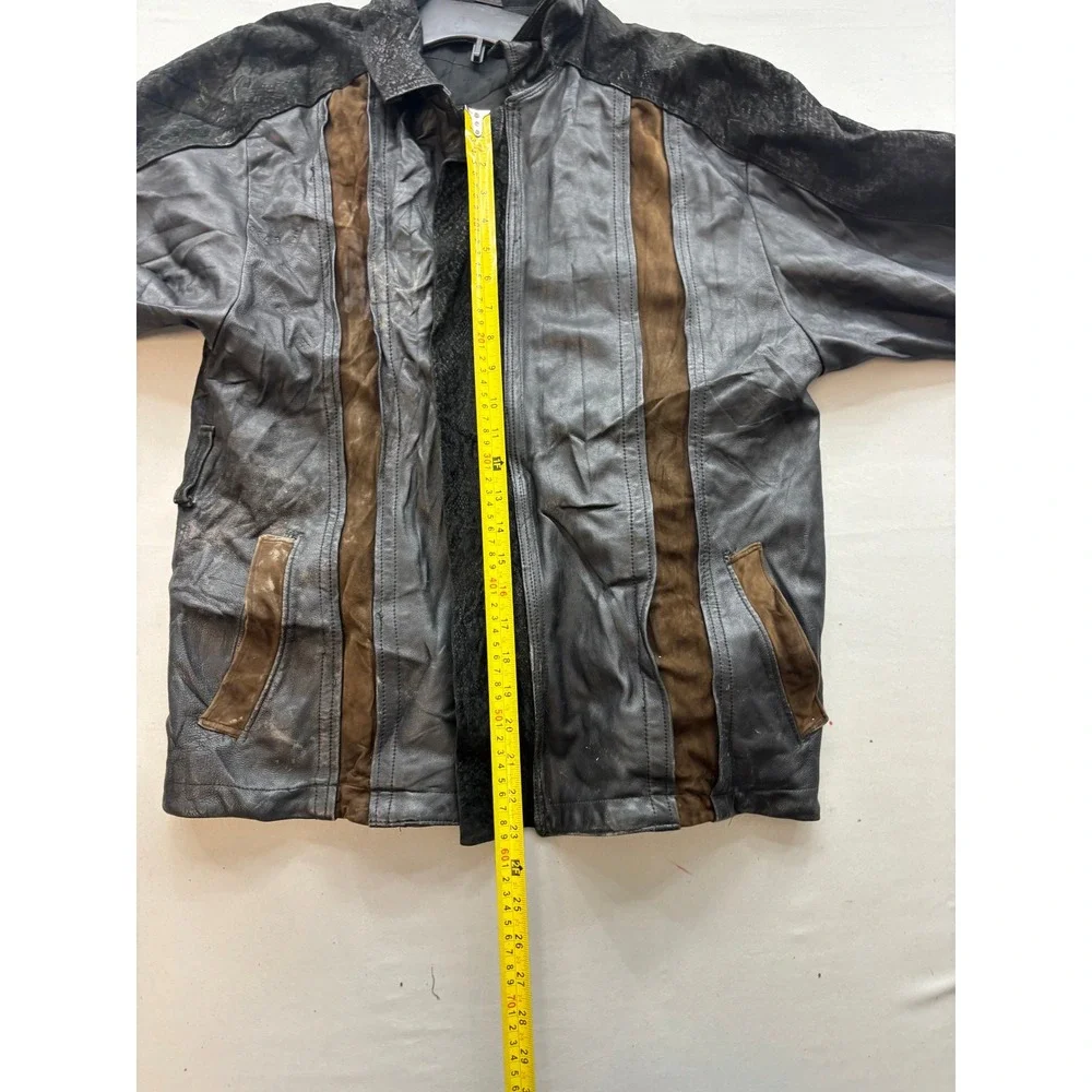 Vintage Pierre Cardin Leather Jacket Paneled Suede Black Brown Full Zip Large
